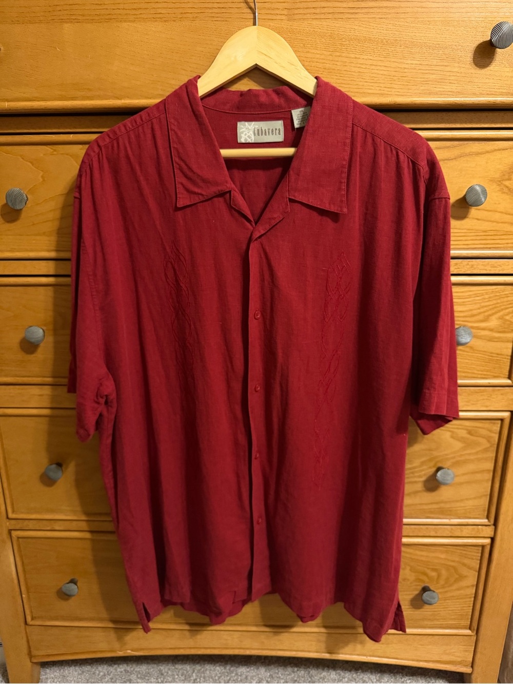 Cubavera Casual Button-Down Shirt Mens XXL Burgundy Linen Blend Short Sleeve
